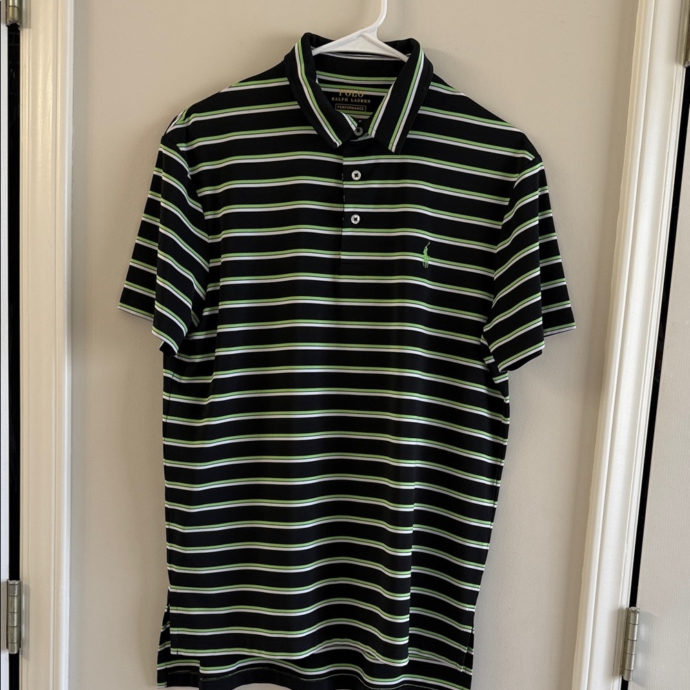 Polo by Ralph Lauren Black and Green Striped Polo Shirt